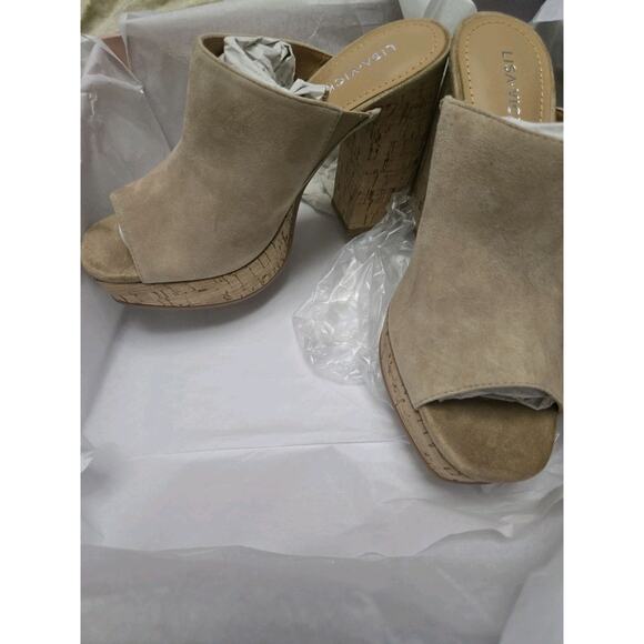 Lisa Vicky Nordstrom Joy-V Tan Platform Slip On Heel, Camel Kid Suede, Size 6 M - Picture 2 of 7